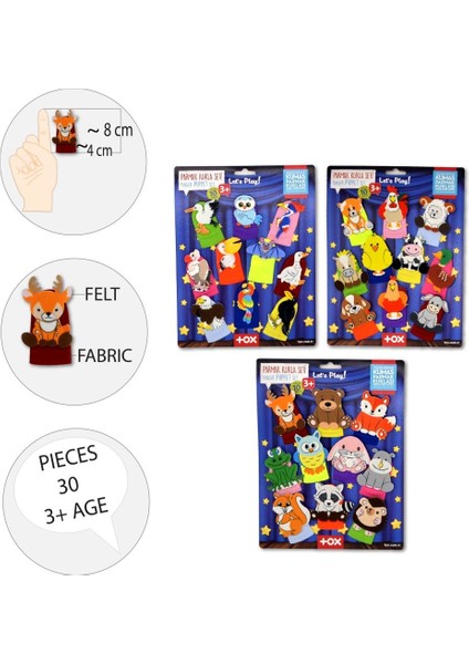 3 Set - 30 Parça Tox Orman, Çiftlik ve Uçan Hayvanlar Parmak Kukla T220 T218 T222