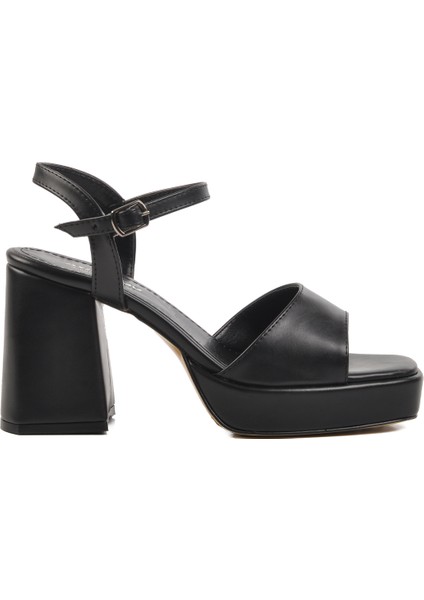 Siyah Platform Topuk Kadın Topuklu Sandalet