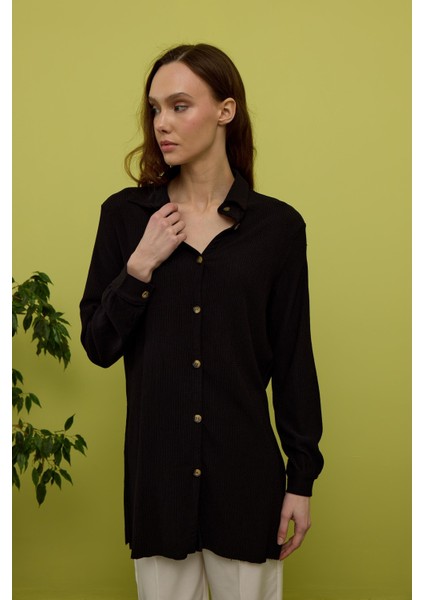 Kadın Siyah Uzun Kollu Gömlek Tunik