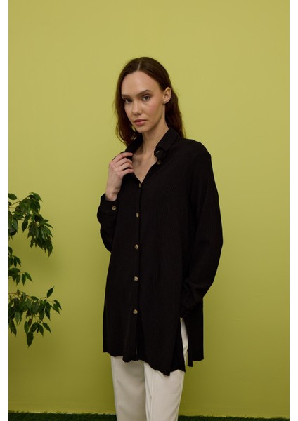 Kadın Siyah Uzun Kollu Gömlek Tunik fırsatları