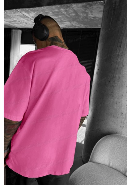 Erkek Fuşya Siluet Sensitive Content Oversize Fit Bol Geniş Kalıp Salaş Kesim T-Shirt fiyatları