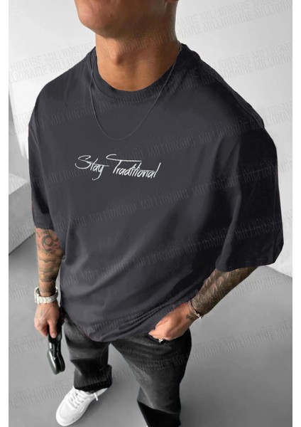 Erkek Füme Traditional Ayıcık Teddy Bear Oversize Fit Bol Geniş Kalıp Salaş Kesim T-Shirt fiyatları