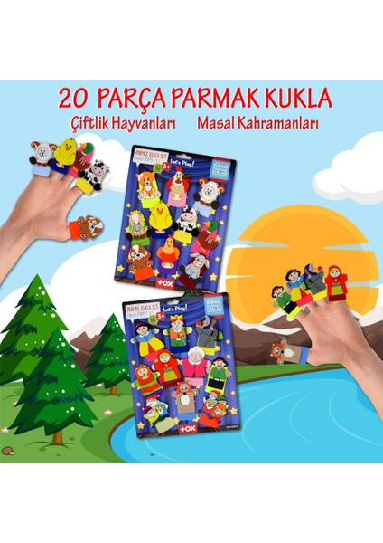 2 Set - 20 Parça Tox Masal ve Çiftik Hayvanlar Parmak Kukla T225 T220