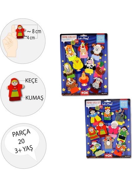 2 Set - 20 Parça Tox Masal ve Çiftik Hayvanlar Parmak Kukla T225 T220