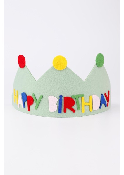 Yeşil Lastikli Keçe Happy Birthday Taç