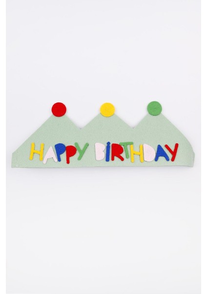 Yeşil Lastikli Keçe Happy Birthday Taç