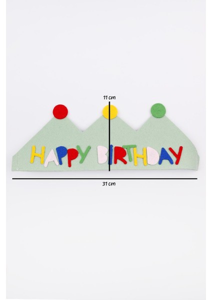 Yeşil Lastikli Keçe Happy Birthday Taç