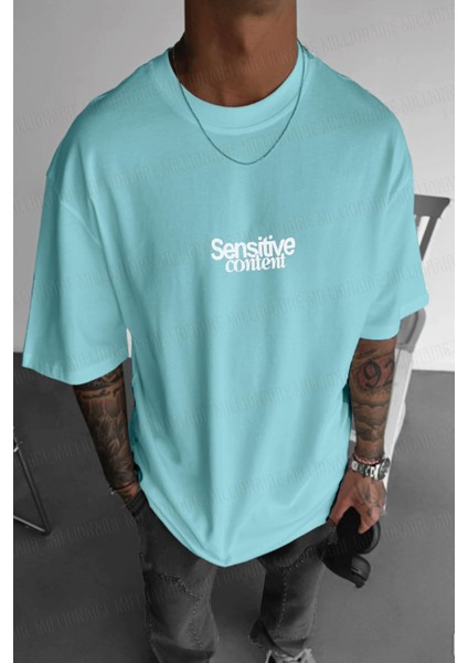 Erkek Turkuaz Göz Baskılı Sensitive Oversize Fit Bol Geniş Kalıp Salaş Kesim T-Shirt fiyatları