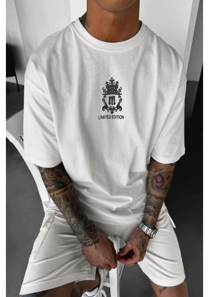 Erkek Ekru Beyaz Royal Essence Oversize Fit Bol Geniş Kalıp Salaş Kesim T-Shirt fiyatları
