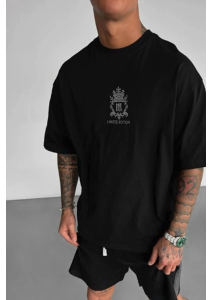 Erkek Siyah Royal Essence Oversize Fit Bol Geniş Kalıp Salaş Kesim T-Shirt fiyatları