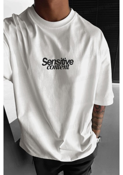 Erkek Ekru Beyaz Göz Baskılı Sensitive Oversize Fit Bol Geniş Kalıp Salaş Kesim T-Shirt fiyatları