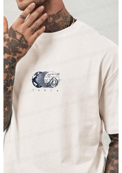 Erkek Ekru Beyaz Earth Oversize Fit Bol Geniş Kalıp Salaş Kesim T-Shirt fiyatları
