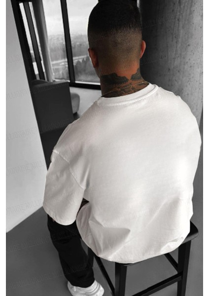 Erkek Ekru Beyaz Earth Oversize Fit Bol Geniş Kalıp Salaş Kesim T-Shirt modelleri