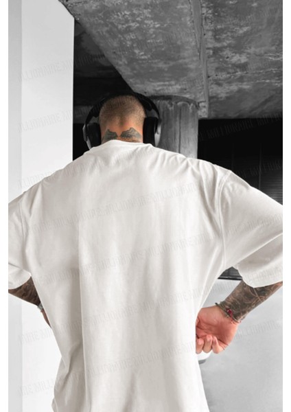Erkek Ekru Beyaz Survive Oversize Fit Bol Geniş Kalıp Salaş Kesim T-Shirt fiyatları