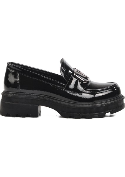 Siyah Rugan Kadın Loafer Ayakkabı