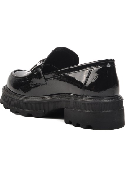 Siyah Rugan Kadın Loafer Ayakkabı