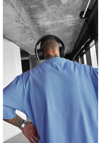 Erkek Mavi Earth Oversize Fit Bol Geniş Kalıp Salaş Kesim T-Shirt fiyatları