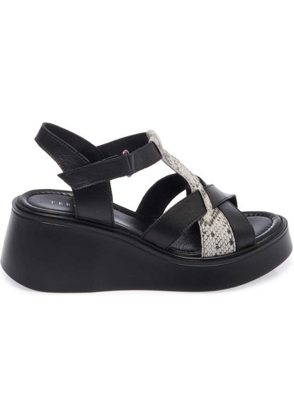 Siyah Deri Kadın Sandalet - K24Y1SN67284-A23