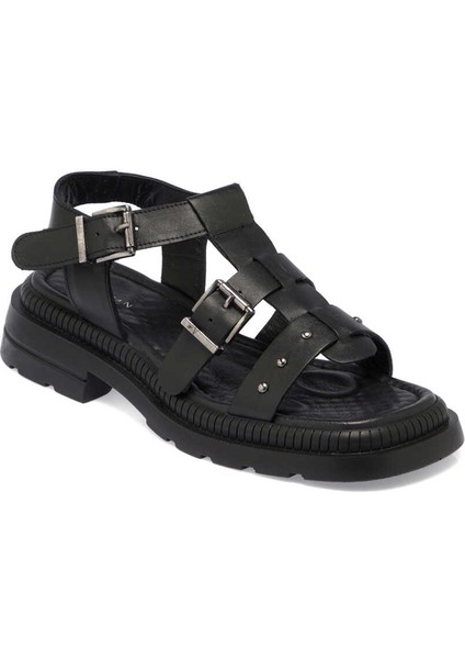 Siyah Hakiki Deri Kadın Sandalet - K24Y1SN67156-A23