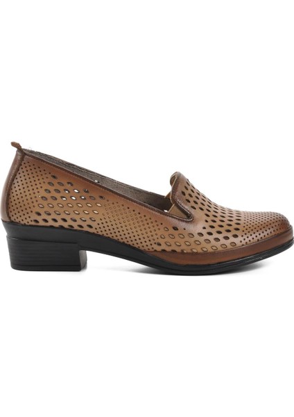 Krem Deri Ortopedik Kadın Düz Rahat Günlük Ayakkabı