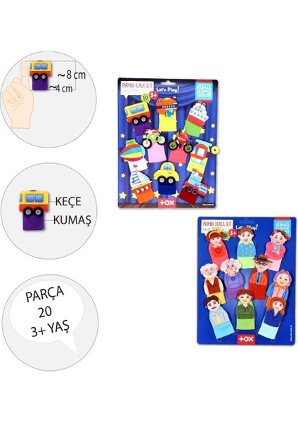 2 Set - 20 Parça Tox Taşıtlar ve Aile Bireyleri Parmak Kukla T752 T181