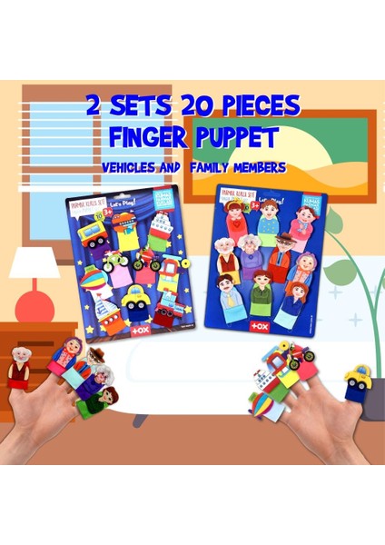 2 Set - 20 Parça Tox Taşıtlar ve Aile Bireyleri Parmak Kukla T752 T181