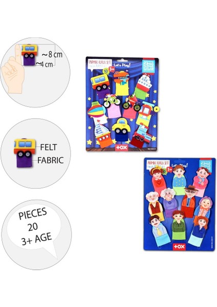 2 Set - 20 Parça Tox Taşıtlar ve Aile Bireyleri Parmak Kukla T752 T181