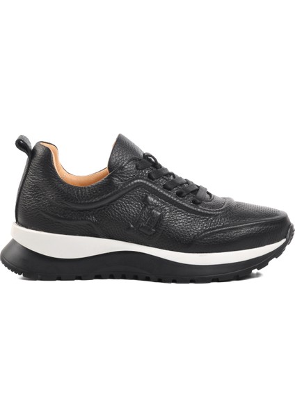 Siyah Deri Kadın Spor Ayakkabı Sneaker