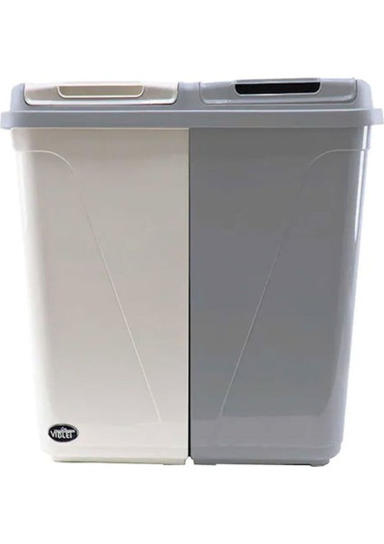 İki Bölmeli Renkli Çamaşır Sepeti, 90 Lt, Beyaz-Gri, Plastik, Pratik ve Hafif Tasarım fırsatları