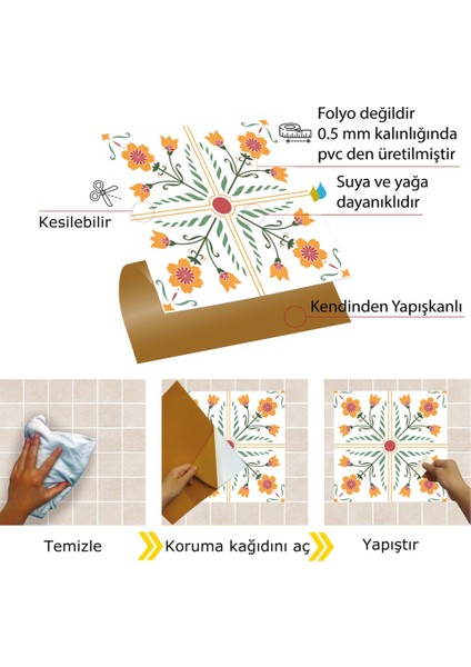 Kendinden Yapışkanlı Portakal Çiçeği Desenli Pvc Karo 30X30 cm (33 Adet) 3 M²