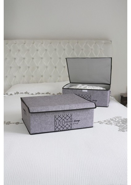 Elegance Keçe Kapaklı Baza Kutu Hurç, Organizer, 50 x 40 x 19 cm , Eşyalarınızı Düzenleyin, Gri Renk