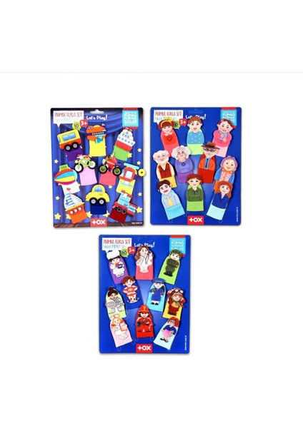 3 Set - 30 Parça Tox Taşıtlar, Aile Bireyleri ve Meslekler Parmak Kukla T181 T752 T762