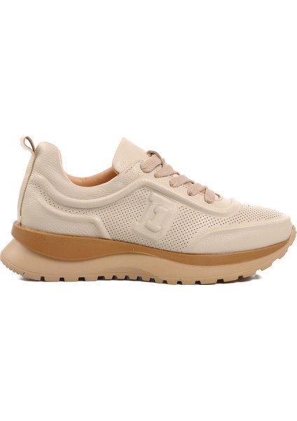 Bej Deri Kadın Spor Ayakkabı Sneaker