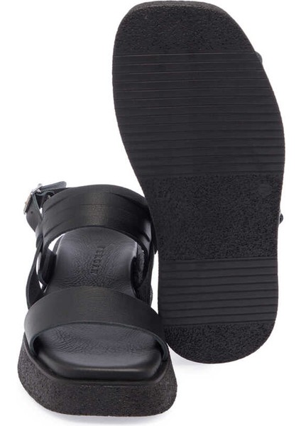 Siyah Hakiki Deri Kadın Sandalet - K24Y1SN67260-A23 fırsatları
