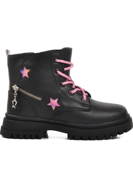 Siyah Pembe Poliüretan Kız Çocuk Bot