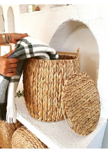 Şık kahverengi örgü hasır çamaşır sepeti ve saksılık 37x41x47 cm fiyatları