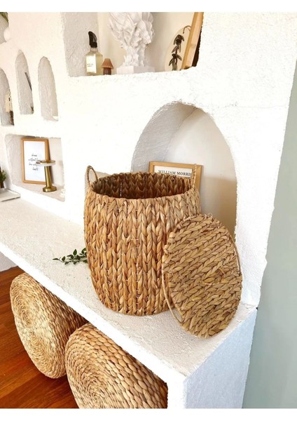 Şık kahverengi örgü hasır çamaşır sepeti ve saksılık 37x41x47 cm modelleri