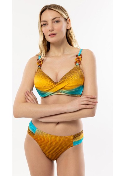 4627 Kahve Mavi Desenli Toparlayıcı Bikini Takımı