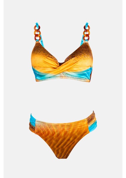 4627 Kahve Mavi Desenli Toparlayıcı Bikini Takımı fırsatları