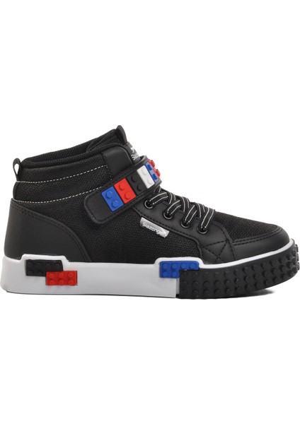 Siyah Beyaz Çocuk Uzun Boğazlı Hi Sneaker Spor Ayakkabı