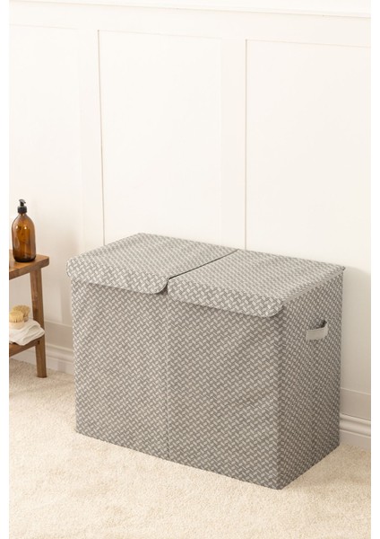 Gri Katlanabilir Çamaşır ve Oyuncak Saklama Sepeti 72x36x56, Balıksırtı Desen