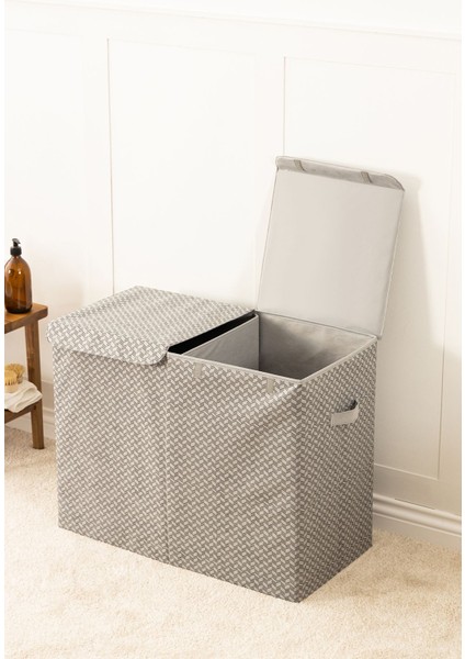Gri Katlanabilir Çamaşır ve Oyuncak Saklama Sepeti 72x36x56, Balıksırtı Desen fiyatları