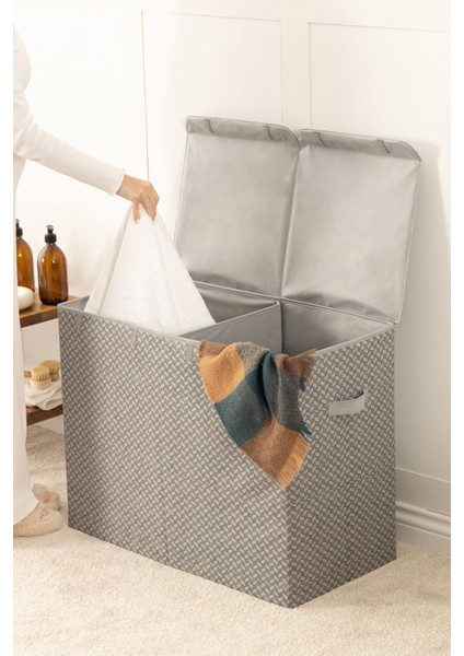 Gri Katlanabilir Çamaşır ve Oyuncak Saklama Sepeti 72x36x56, Balıksırtı Desen modelleri