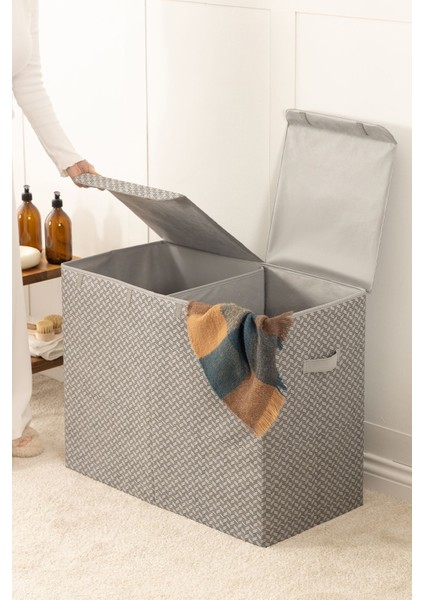 Gri Katlanabilir Çamaşır ve Oyuncak Saklama Sepeti 72x36x56, Balıksırtı Desen fırsatları