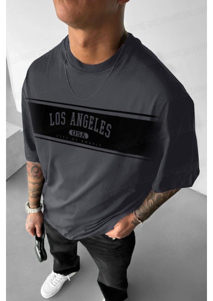 Erkek Füme City Of Angels Oversize Fit Bol Geniş Kalıp Salaş Kesim T-Shirt