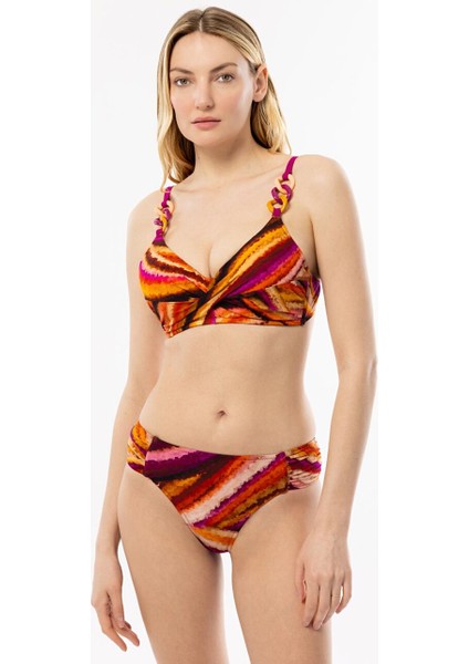 4627 Turuncu Desenli Mor Toparlayıcı Bikini Takımı