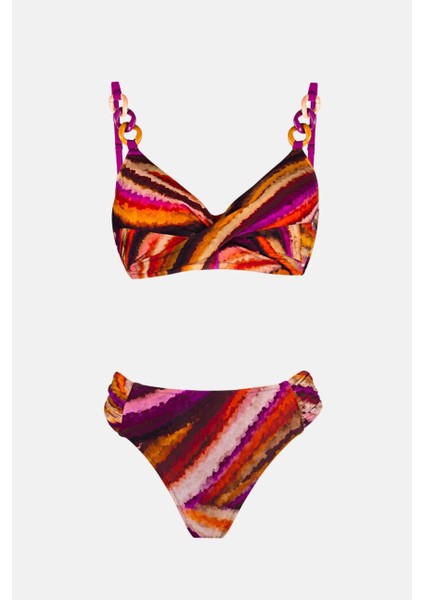 4627 Turuncu Desenli Mor Toparlayıcı Bikini Takımı fırsatları
