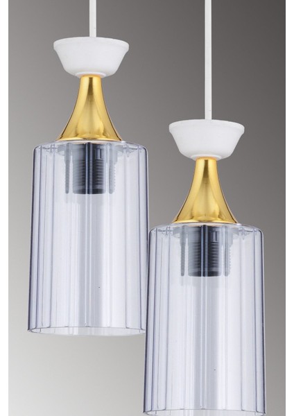 Sarkıt Tepsi Beyaz 3'lü Boru Mika Füme Sarı Şeritli Camlı Modern Avize fırsatları