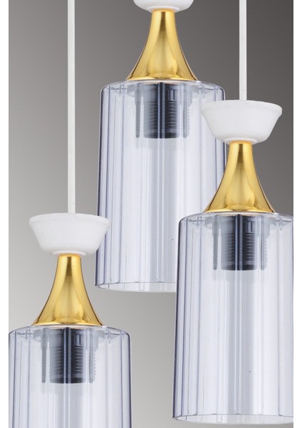 Sarkıt Tepsi Beyaz 3'lü Boru Mika Füme Sarı Şeritli Camlı Modern Avize indirimleri