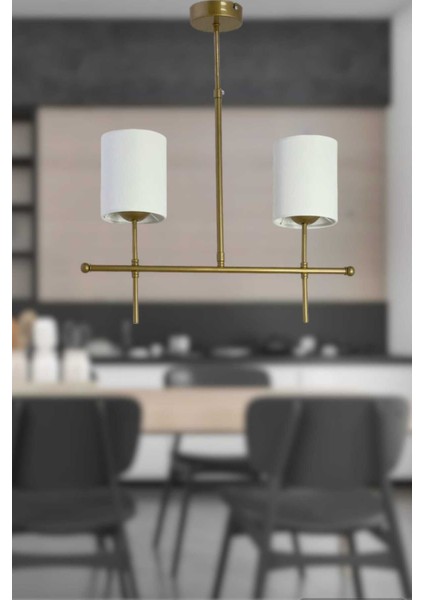 Henna 2'li Sıralı Eskitme Boyalı Modern Avize (Silindir Beyaz Abajurlu) fiyatları